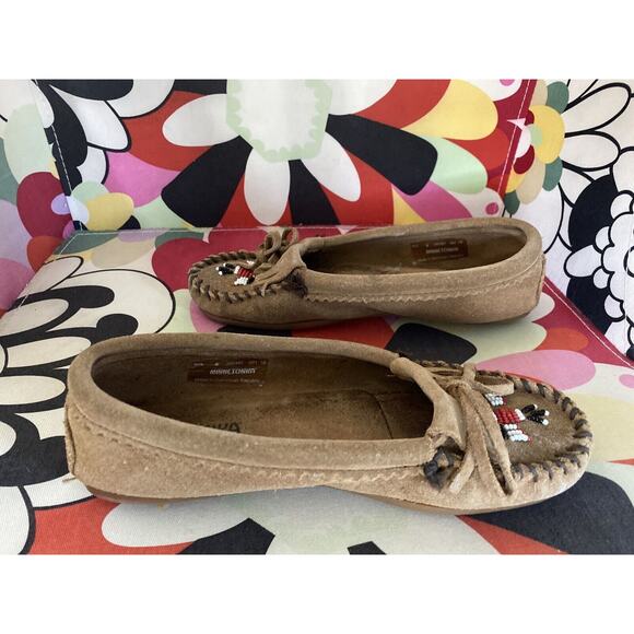 MINNETONKA 2THUNDERBIRD BEAD KILTIE SUEDE Leather MOCCASINS shoes  6 - Picture 5 of 8